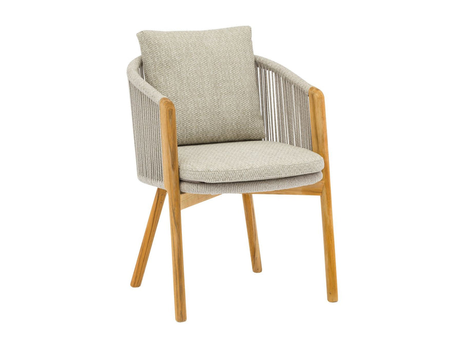 Fauteuil Even — fauteuil repas de terrasse en teck FSC et résine tressée ronde
