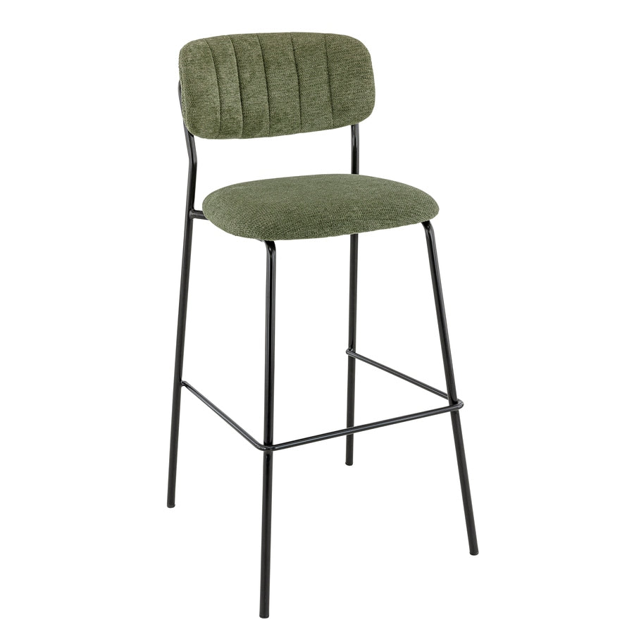 Tabouret Alto — tabouret de bar métal noir à assise tissu et repose-pieds intégré