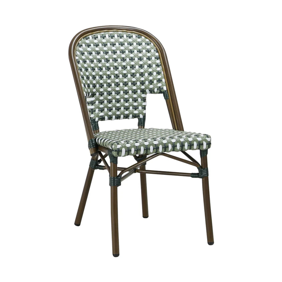 Chaise Lyon 2 — chaise de bistrot à dossier tressé enveloppant sur aluminium