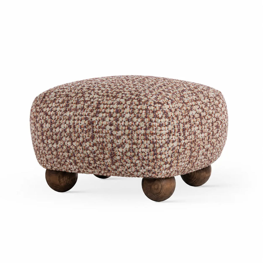Pouf Baya — pouf d'appoint en tissu bouclé sur pieds bois massif