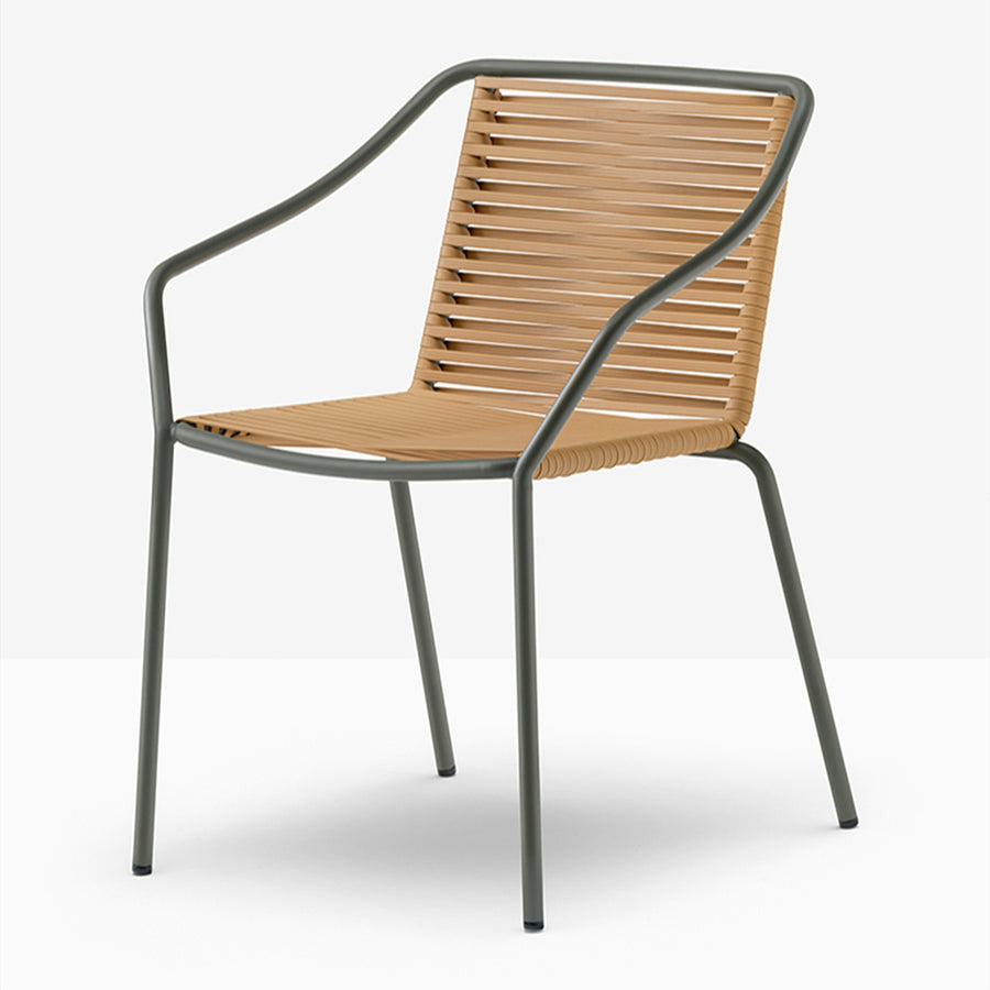 Fauteuil Philía Pedrali vert, tressage miel