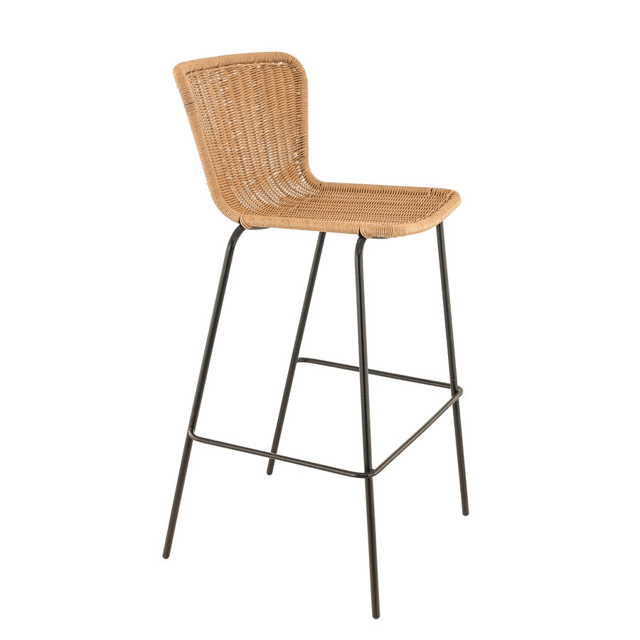 Tabouret Melina — tabouret de terrasse métal époxy à tressage imitation rotin