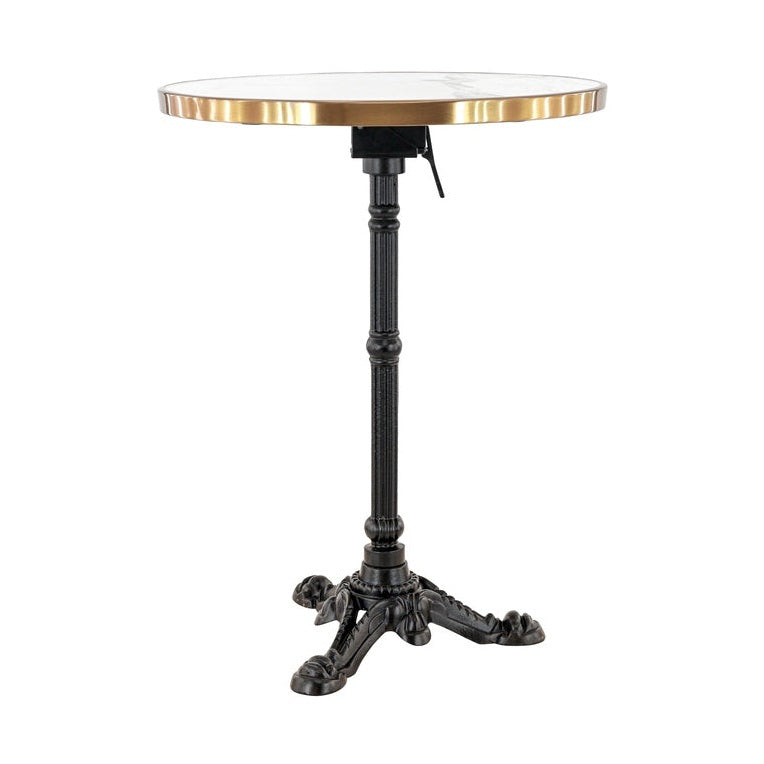 Table Alliage — table de brasserie ø60 cm à plateau marbre cerclé laiton sur pied fonte