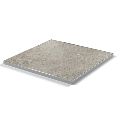 Plateau cadre inox Deauville carré 27 mm — décor Béton Griffé, cadre inox poli
