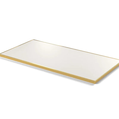 Plateau cadre laiton Riviera rectangulaire 27 mm — décor Bianco Ghiaccio, cadre laiton lisse