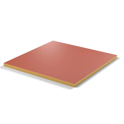Plateau stratifié Brasserie carré 28 mm — décor Brique, chant PVC effet laiton