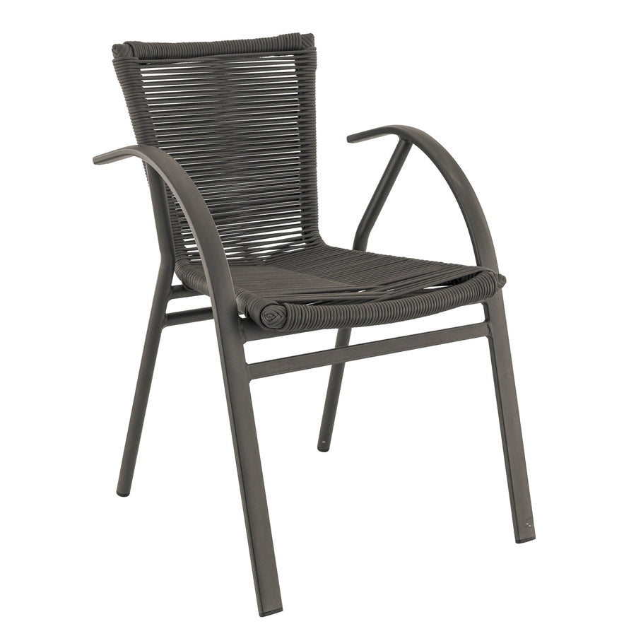 Fauteuil Pablo — fauteuil de terrasse contemporaine aluminium anthracite et tressage TPU