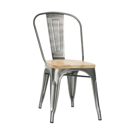 Chaise Lecce — chaise de brasserie à finition tôle et assise bois massif