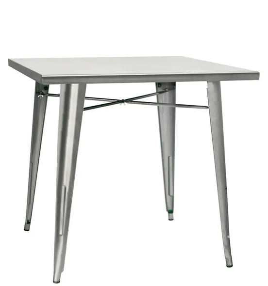Table complète Arven — table de restaurant 80 x 80 cm en métal finition tôle
