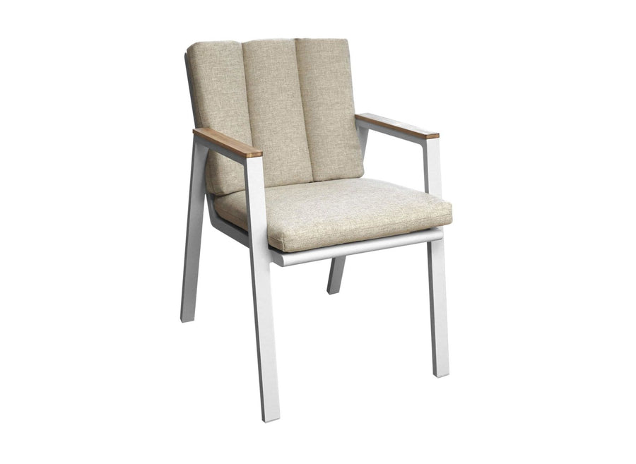 Fauteuil Leather — fauteuil de terrasse empilable à accoudoirs teck FSC et coussins déhoussables