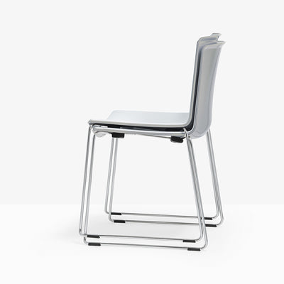 Chaise Tweet luge blanc et beige, structure chromée
