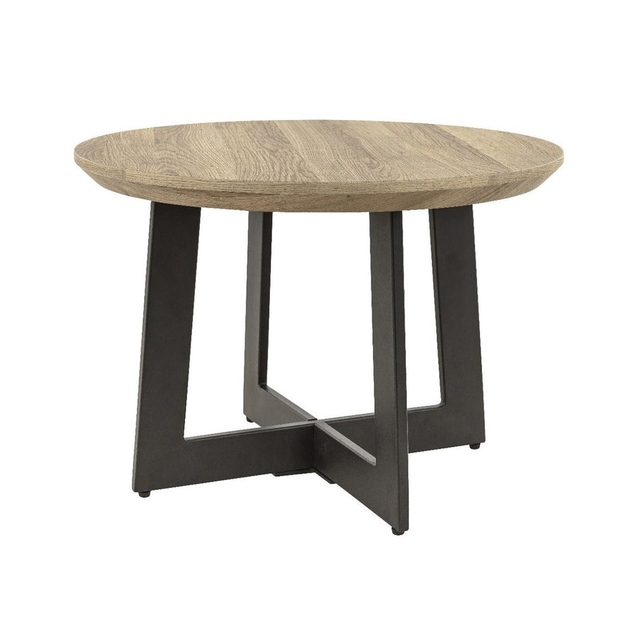 Table basse Atoll — table basse à base en croix, plateau bois clair et acier noir
