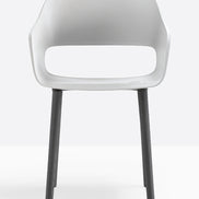 Fauteuil Babila pieds bois 2755 Pedrali, coque blanc, pieds noirs