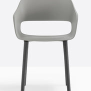 Fauteuil Babila pieds bois 2755 Pedrali, coque gris, pieds noirs