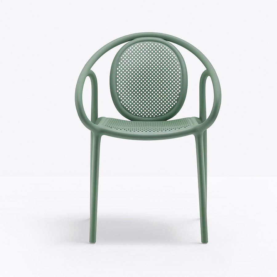 Fauteuil bistrot Remind Pedrali vert de gris, dossier effet cannage