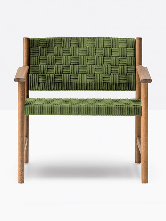Fauteuil lounge Griante teck, sangle vert olive