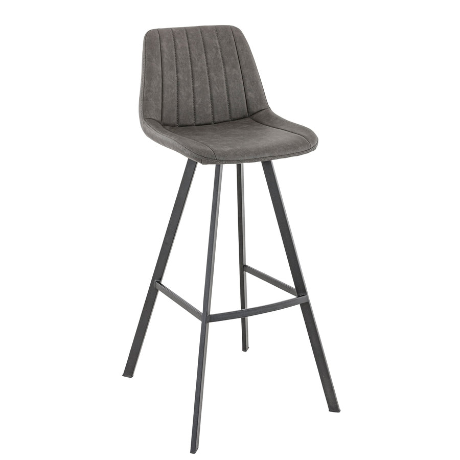 Tabouret Cléo — tabouret de comptoir métal noir à coutures verticales similicuir