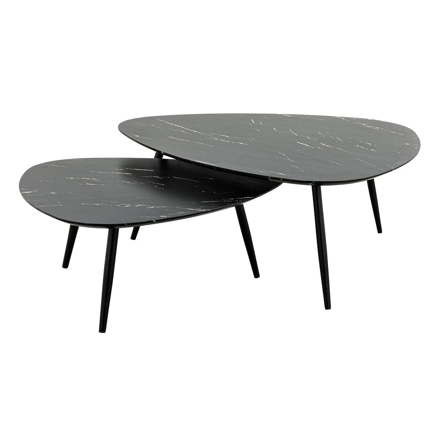 Tables Minorque — lot de deux tables métal noir à plateau effet marbre