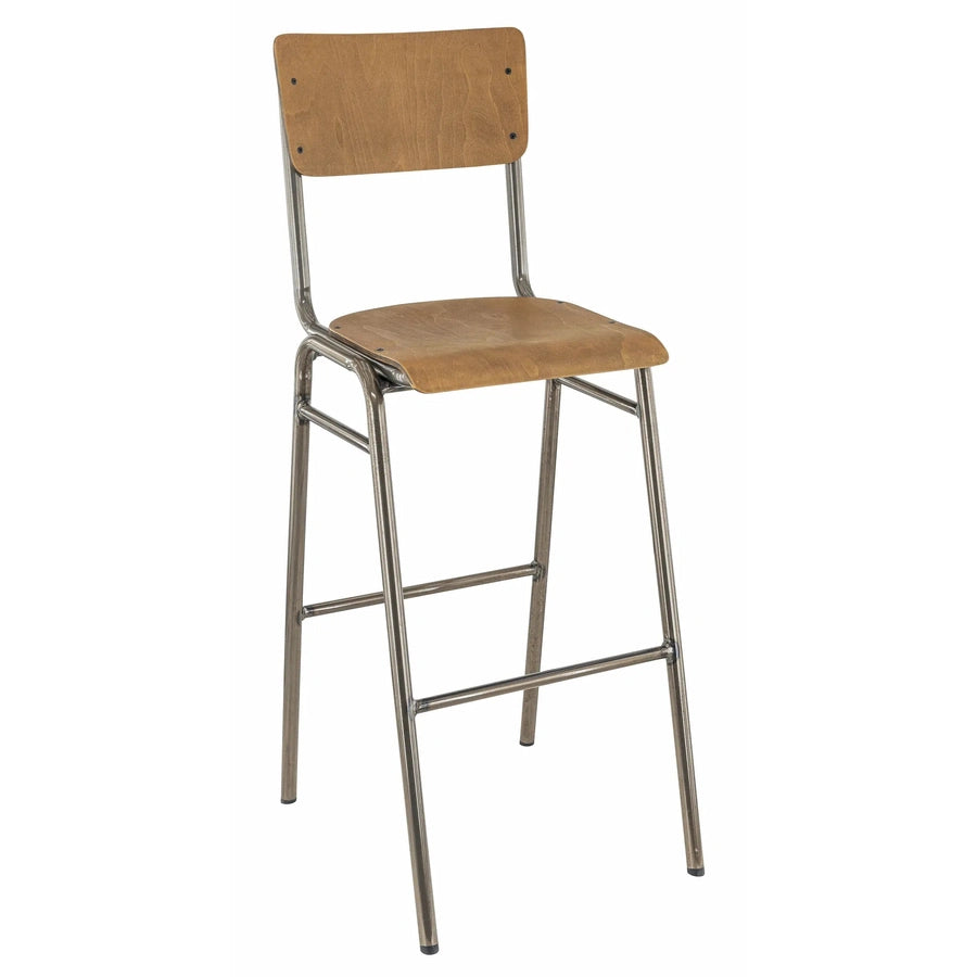 Tabouret Oxford — tabouret de bar industriel chromé à assise contreplaqué