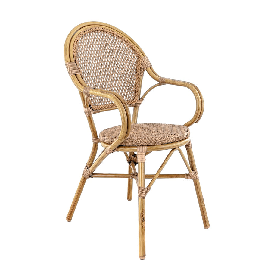 Fauteuil Zola — fauteuil de terrasse de café en tressage rotin caramel