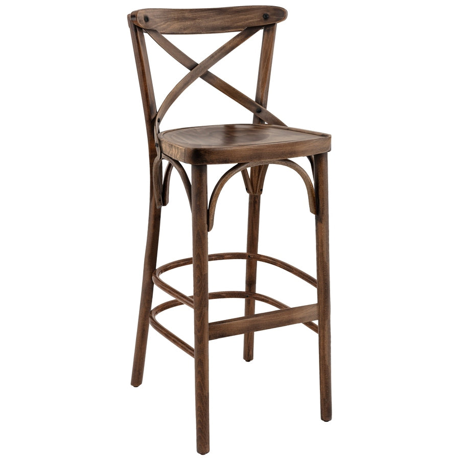 Tabouret Aliya — tabouret de bar à vin en hêtre teinté à dossier en X