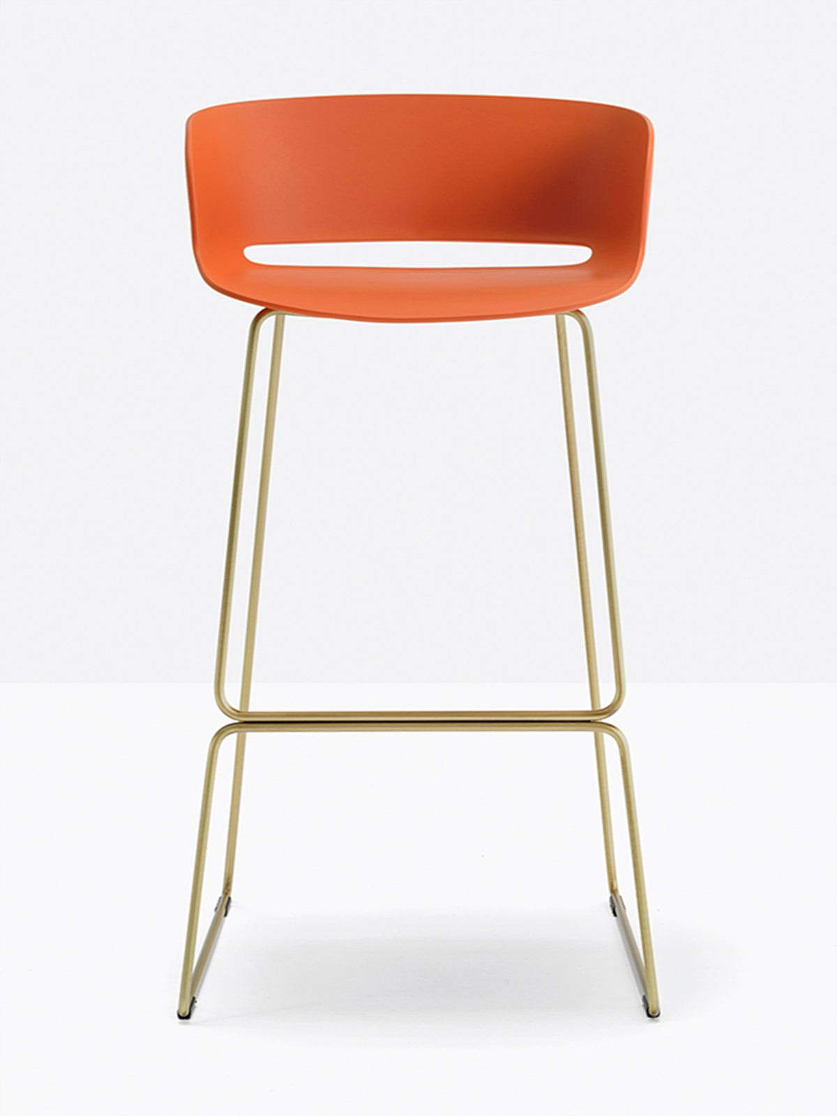Tabouret de bar Babila orange, structure laiton vieilli