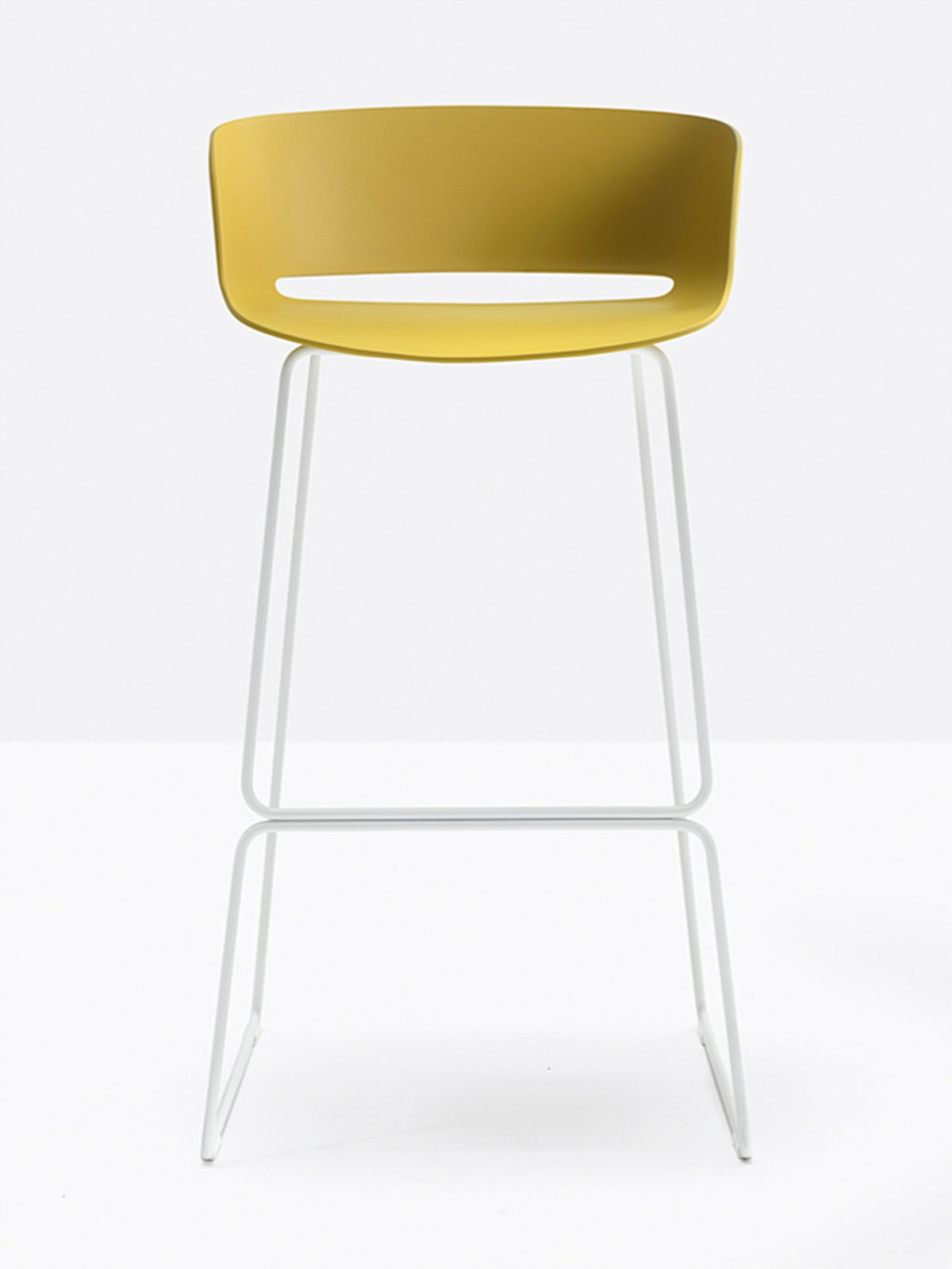 Tabouret de bar Babila jaune, structure blanche
