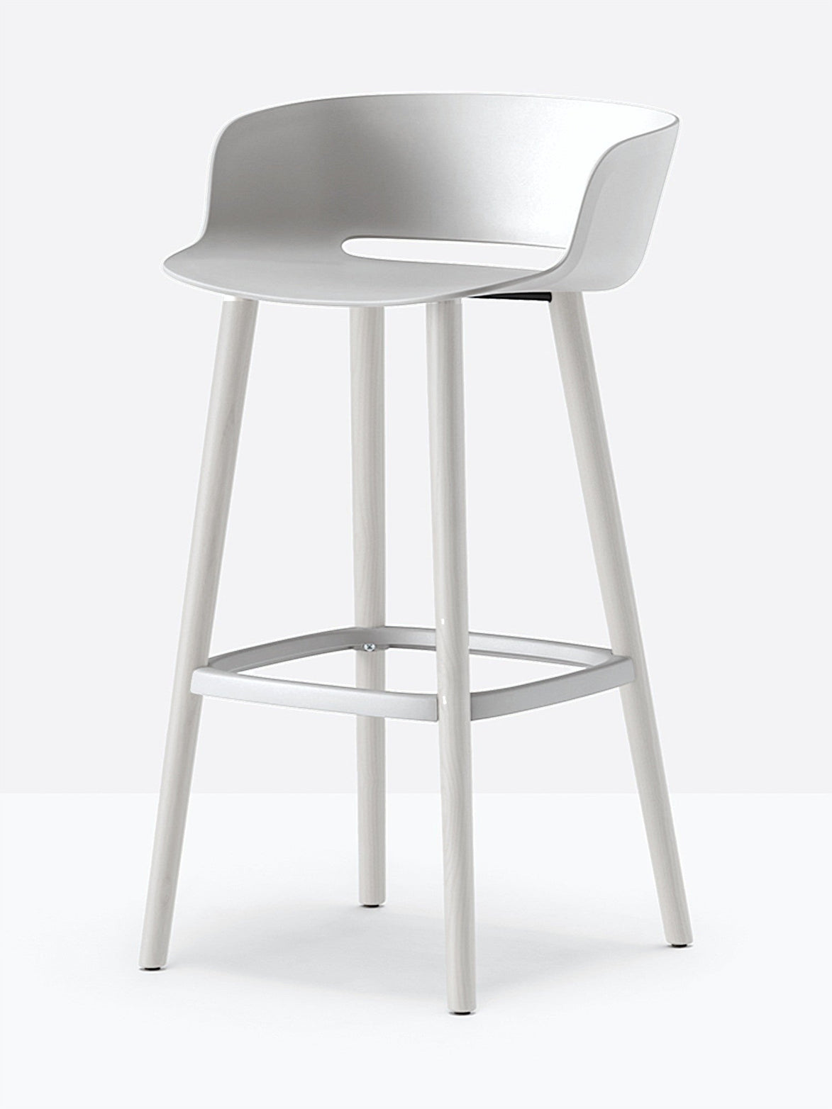 Tabouret de bar Babila pieds bois 2757 / 2758 Pedrali, coque blanc, pieds blancs