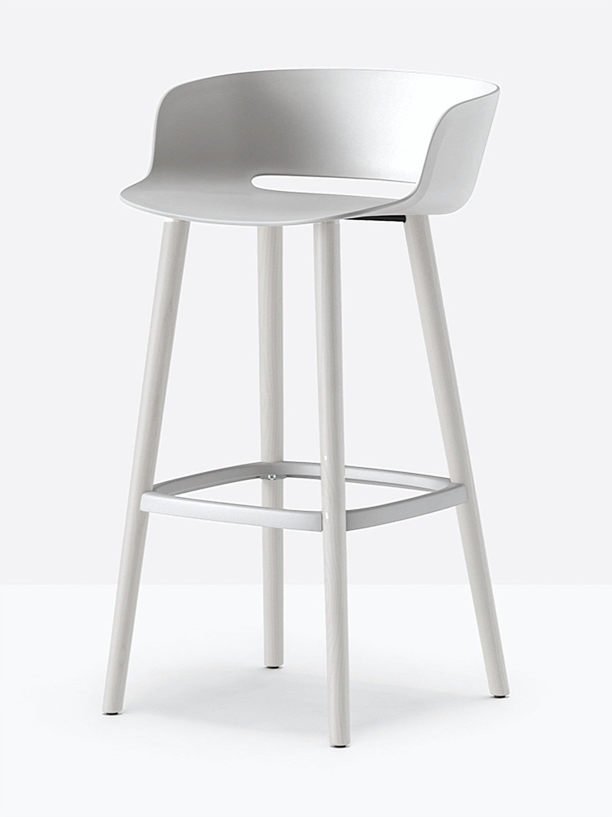 Tabouret de bar Babila pieds bois 2757 / 2758 Pedrali, coque blanc, pieds blancs