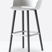 Tabouret de bar Babila pieds bois 2757 / 2758 Pedrali, coque blanc, pieds noirs