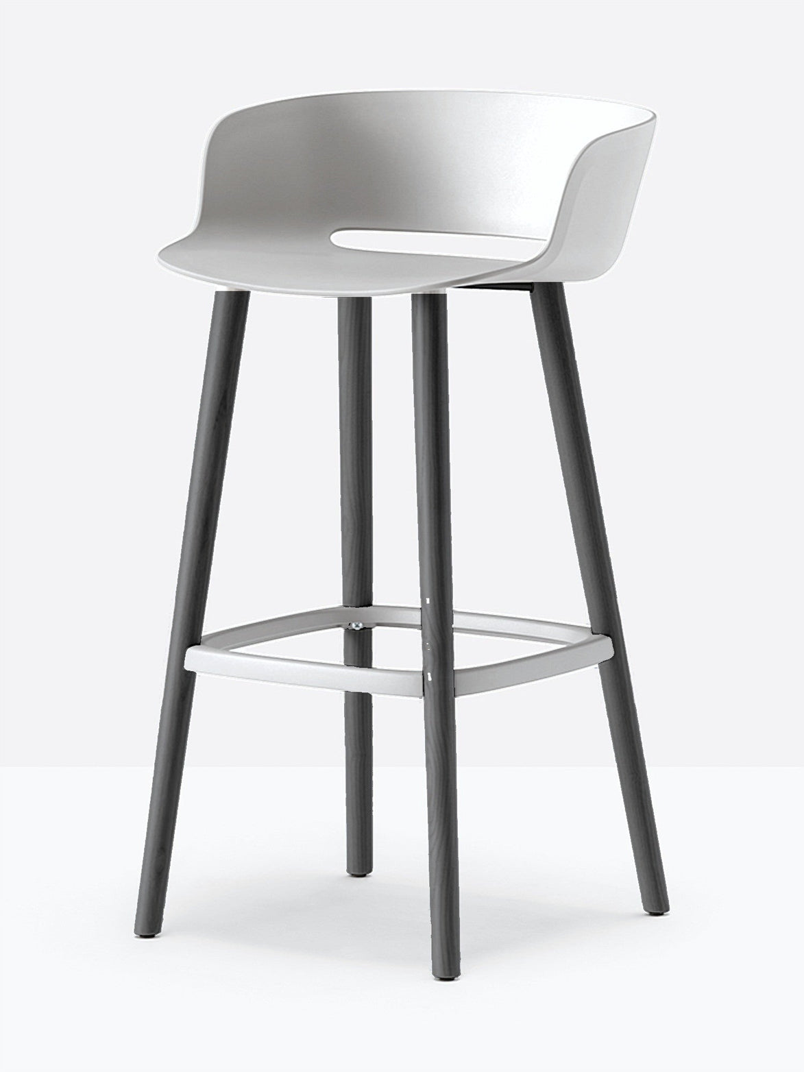 Tabouret de bar Babila pieds bois 2757 / 2758 Pedrali, coque blanc, pieds noirs