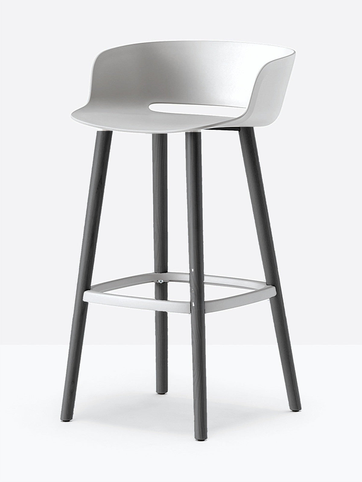 Tabouret de bar Babila pieds bois 2757 / 2758 Pedrali, coque blanc, pieds noirs