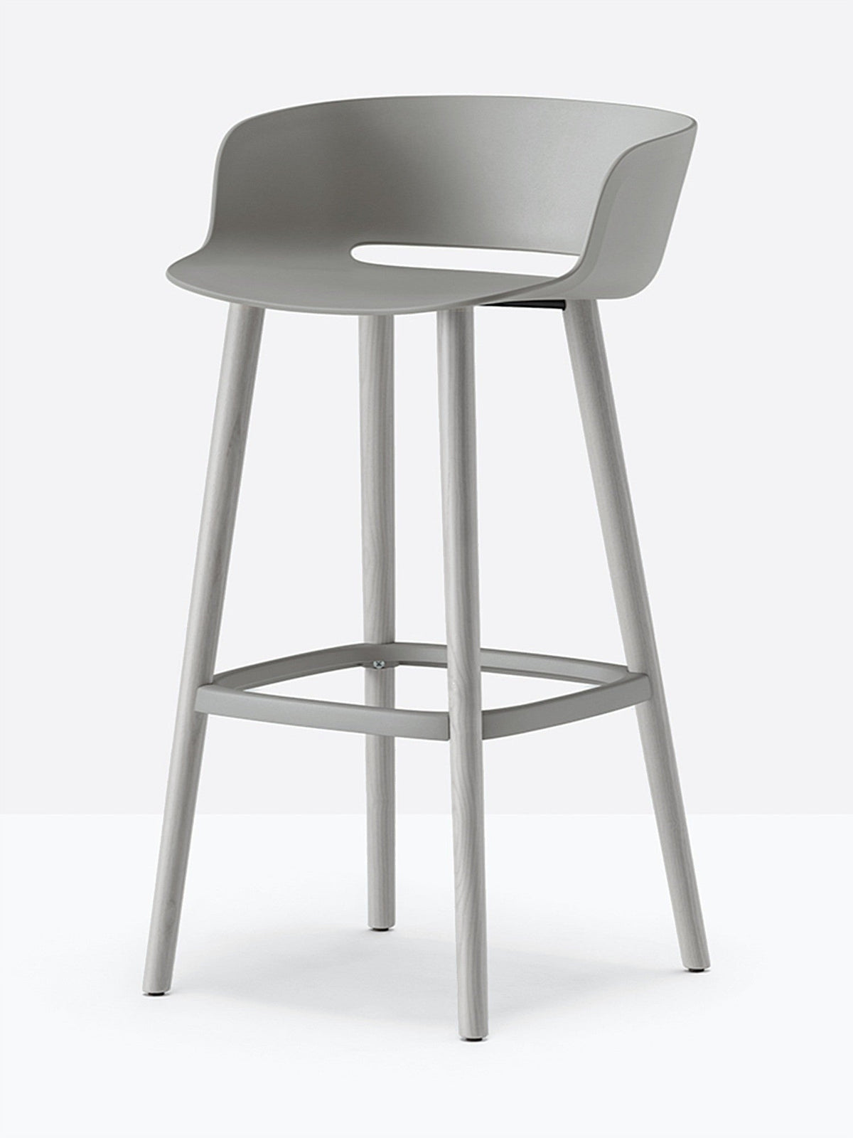Tabouret de bar Babila pieds bois 2757 / 2758 Pedrali, coque gris, pieds gris clair