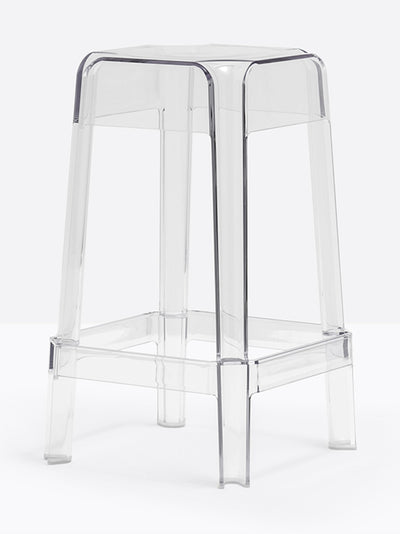 Tabouret de comptoir Rubik transparent vue de trois quarts