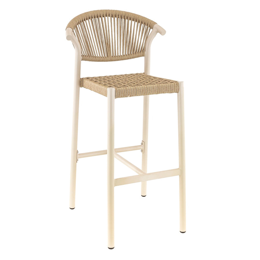 Tabouret Petra — tabouret de bar de terrasse aluminium à tressage effet corde
