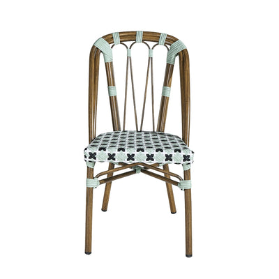 Chaise Nova — chaise de terrasse de café, tressage Vert Pâle, Noir et Blanc