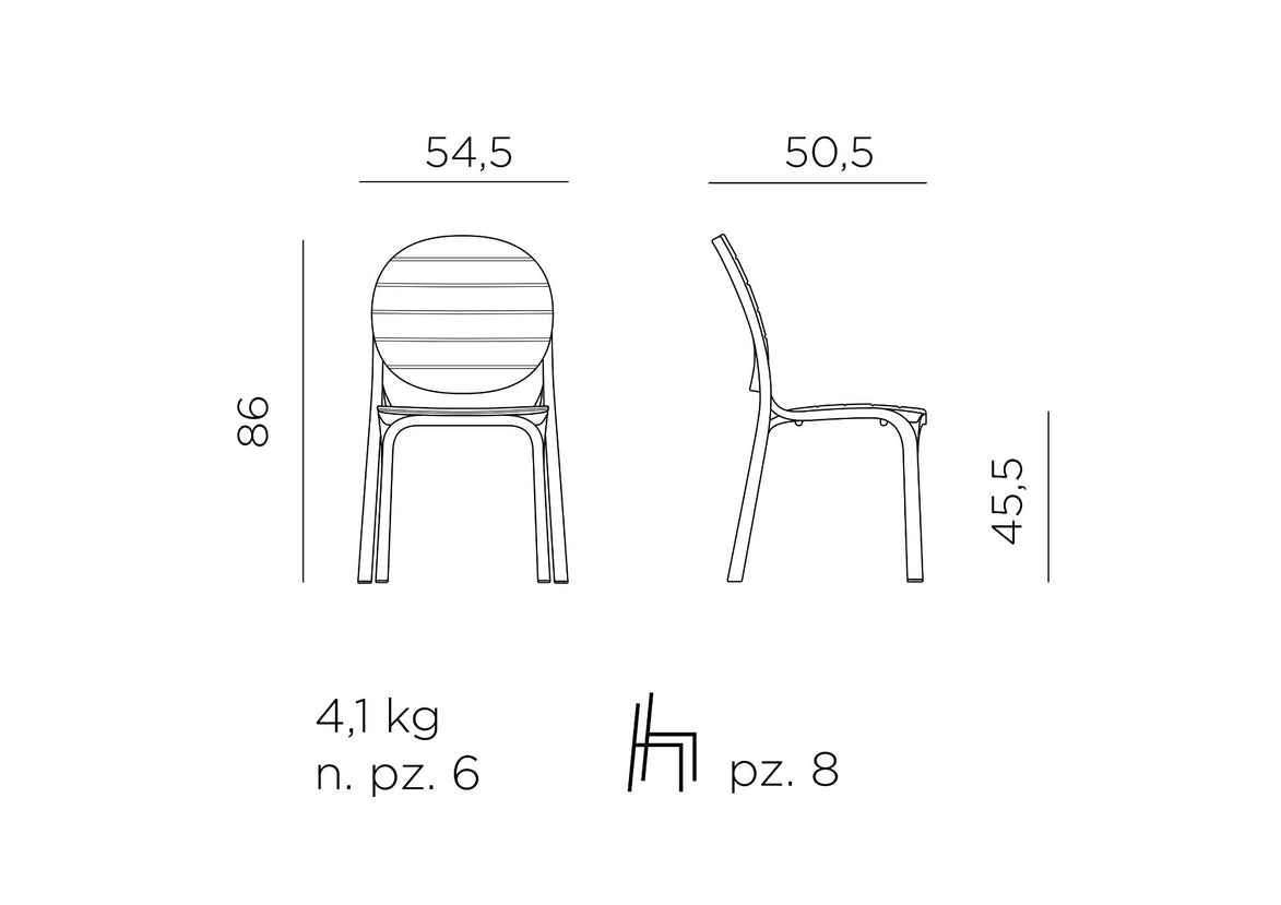 Chaise Erica Nardi – plan coté, dimensions