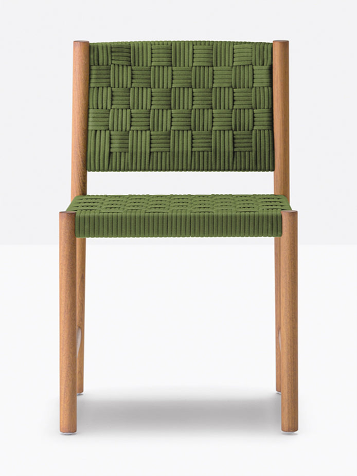 Chaise Griante teck, sangle vert olive