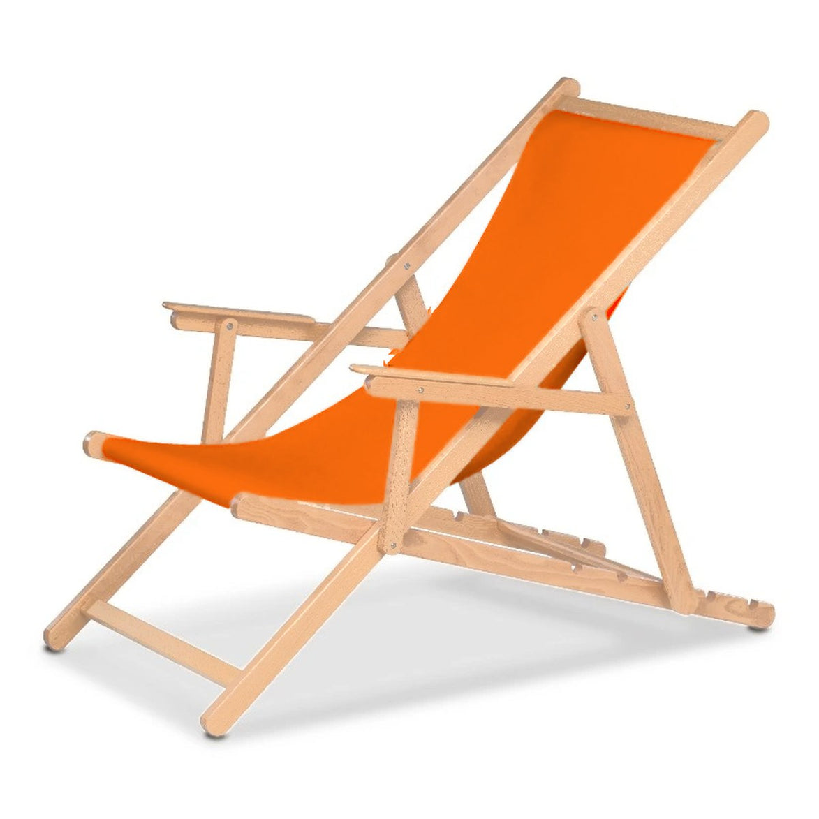 Chilienne Biarritz à accoudoirs — vernis naturel, toile Orange 004