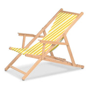 Chilienne Biarritz à accoudoirs — vernis naturel, toile Rayé blanc jaune 011