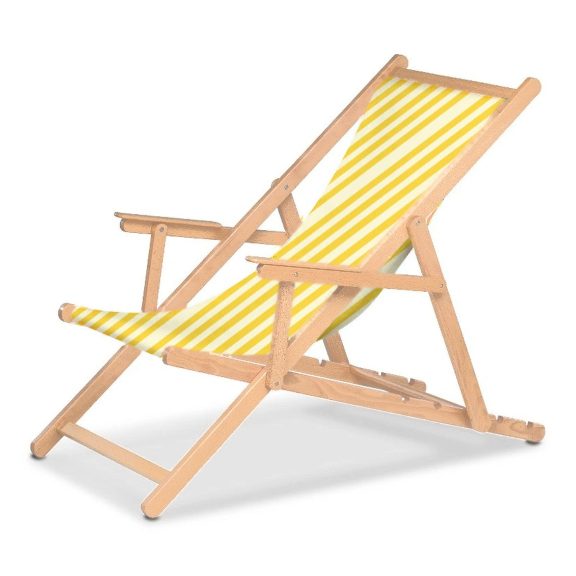 Chilienne Biarritz à accoudoirs — vernis naturel, toile Rayé blanc jaune 011