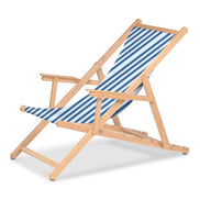 Chilienne Biarritz à accoudoirs — vernis naturel, toile Rayé blanc bleu 012