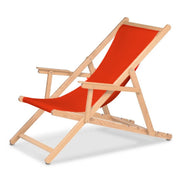 Chilienne Biarritz à accoudoirs — vernis naturel, toile Rouge vif 040