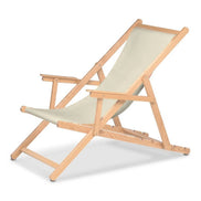 Chilienne Biarritz à accoudoirs — vernis naturel, toile Écru 061