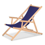 Chilienne Biarritz à accoudoirs — vernis naturel, toile Bleu nuit 063