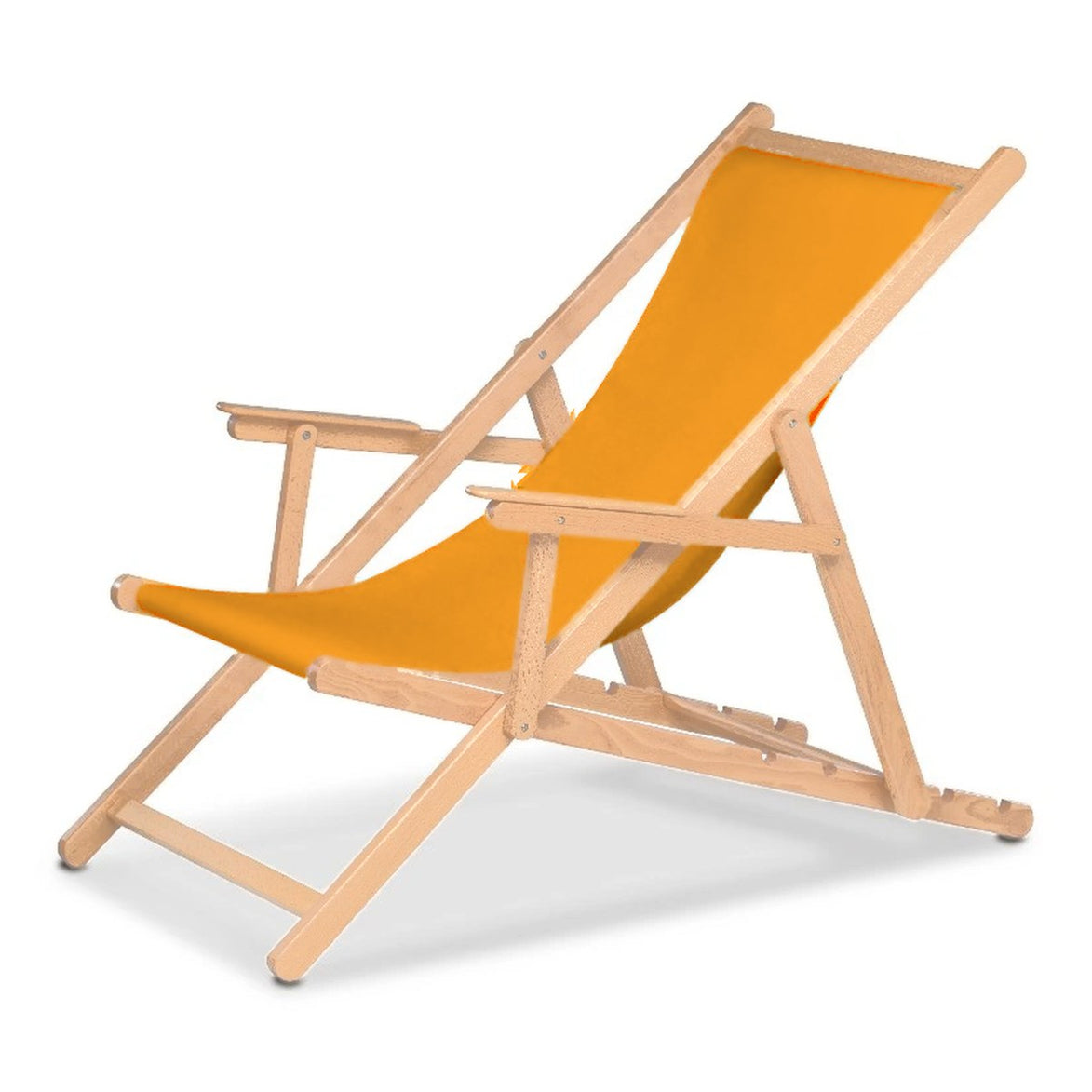 Chilienne Biarritz à accoudoirs — vernis naturel, toile Mandarine 066