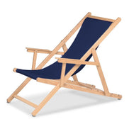 Chilienne Biarritz à accoudoirs — vernis naturel, toile Bleu marine 077