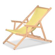 Chilienne Biarritz à accoudoirs — vernis naturel, toile Jaune paille 087