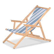 Chilienne Biarritz à accoudoirs — vernis naturel, toile Rayé multicolore bleu 153