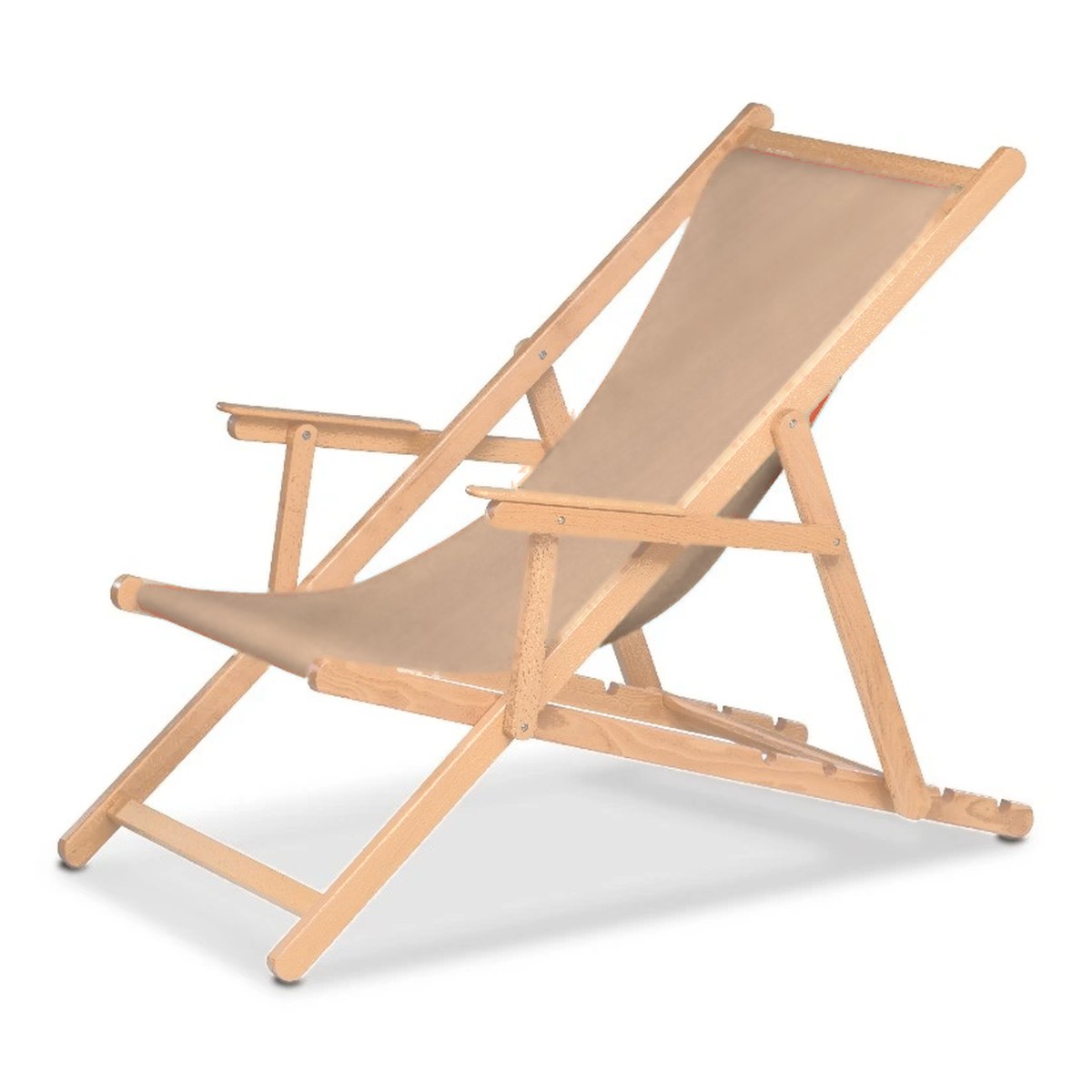 Chilienne Biarritz à accoudoirs — vernis naturel, toile Rayé beige écru 512